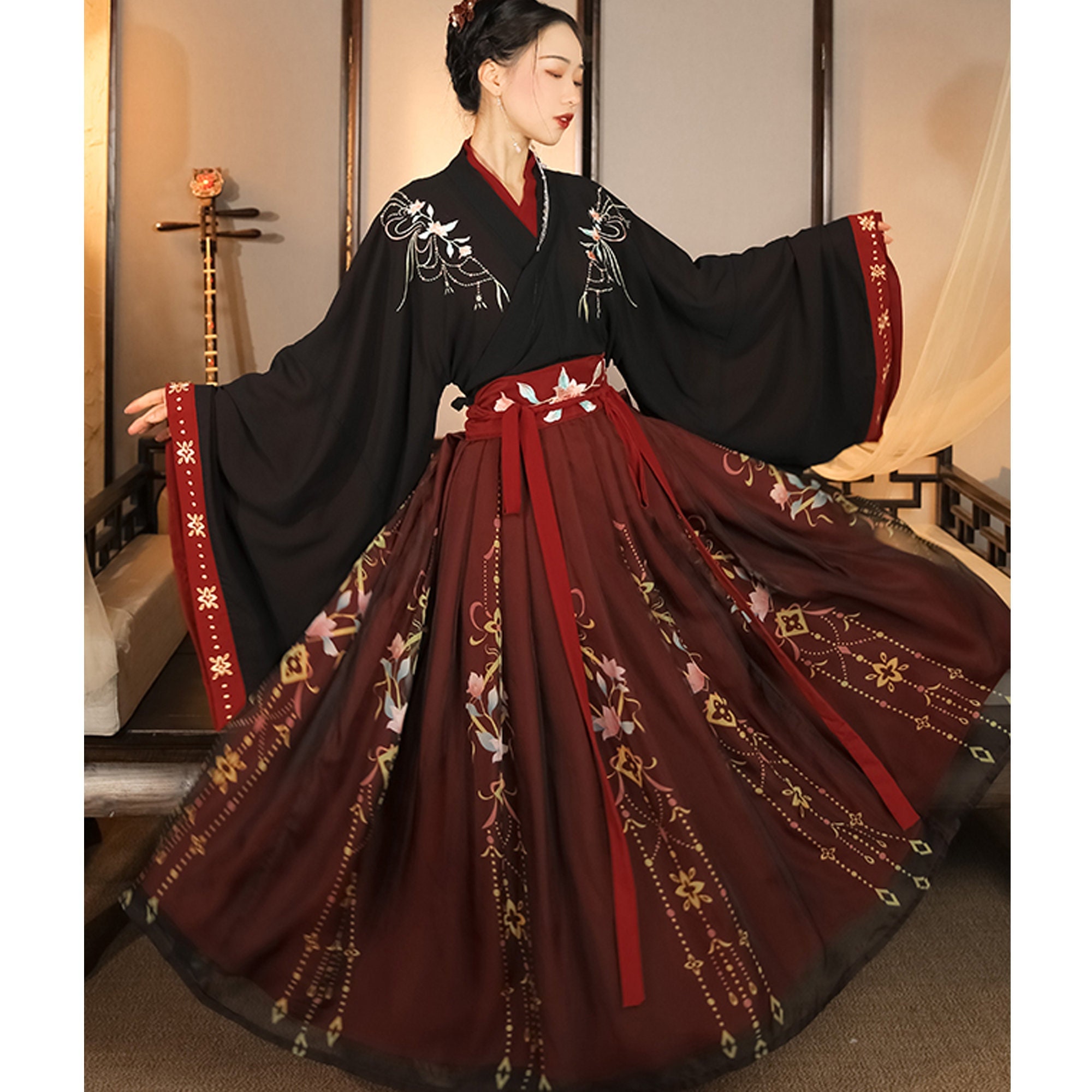 Weijin Dynasty Hanfu Cross Collar Tops Skirt Chinese Style Couples Sets  Stage