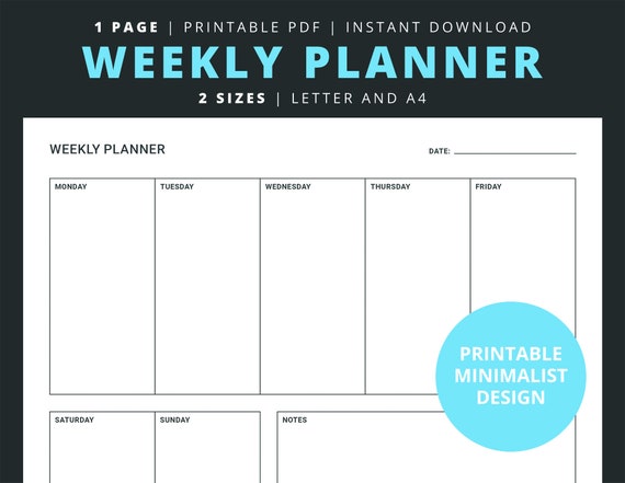 Weekly Planner Printable Blank and Undated Weekly Planner - Etsy