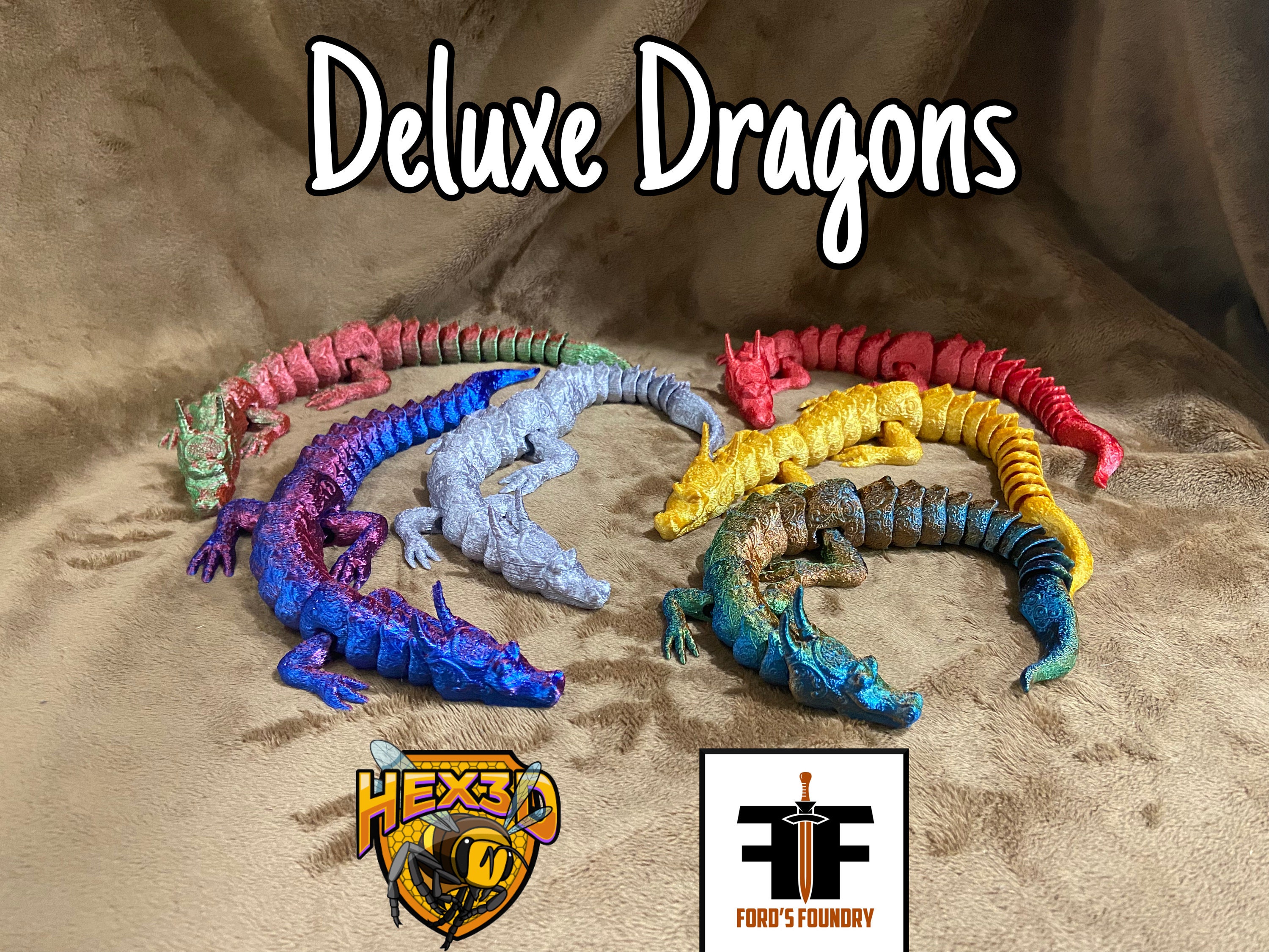 Deluxe Articulated Dragon - 3D Print - Iridescent Metallic PLA