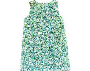 y2k Vintage Sleeveless Floral Print Shift Dress - Green & Purple - Girls 6