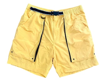 90s y2k Vintage Utility Shorts with Belt - Elastic Waist - Yellow & Black - Mens Large