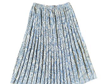 80s Vintage Accordion Pleat Skirt - Blue White Abstract Geometric Print - Womens M