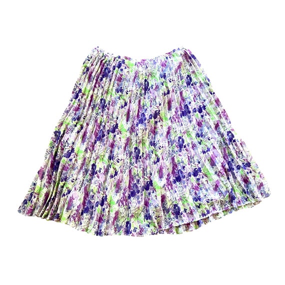 y2k Vintage Floral Print Pleated Elastic Waist Sk… - image 1