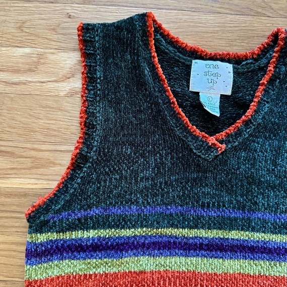 90s y2k Vintage Striped V-Neck Chenille Sweater V… - image 4