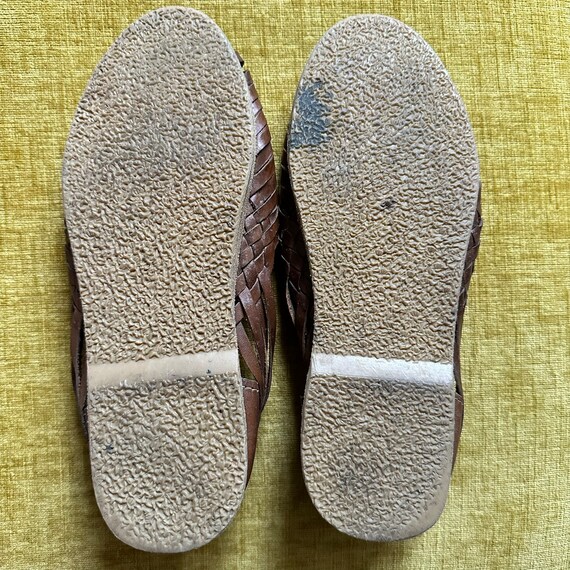 90s Vintage Brown Leather Huarache Sandals - Flor… - image 4