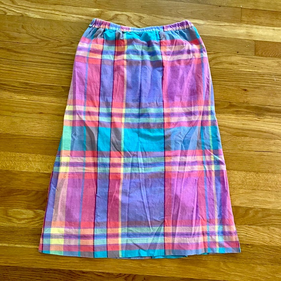 70s Vintage Bright Plaid Midi Skirt with Pockets … - image 6