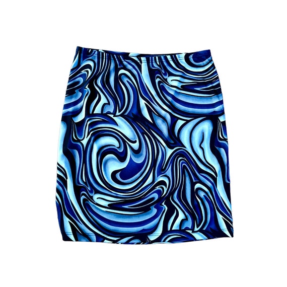 90s y2k Vintage Elastic Waist Mini Skirt - Blue B… - image 1