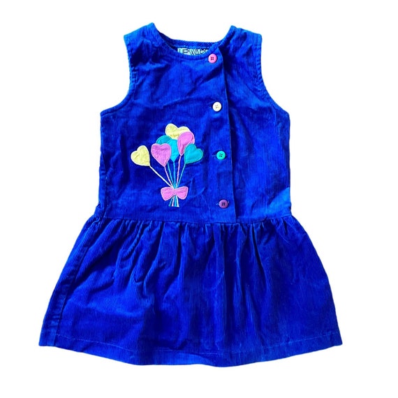 90s Vintage Blue Corduroy Party Dress - Heart Ball