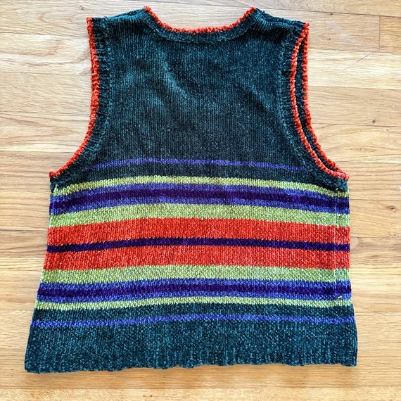 90s y2k Vintage Striped V-Neck Chenille Sweater V… - image 3