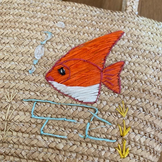 60s Vintage Orange Fish Woven Straw Kids Purse - image 4