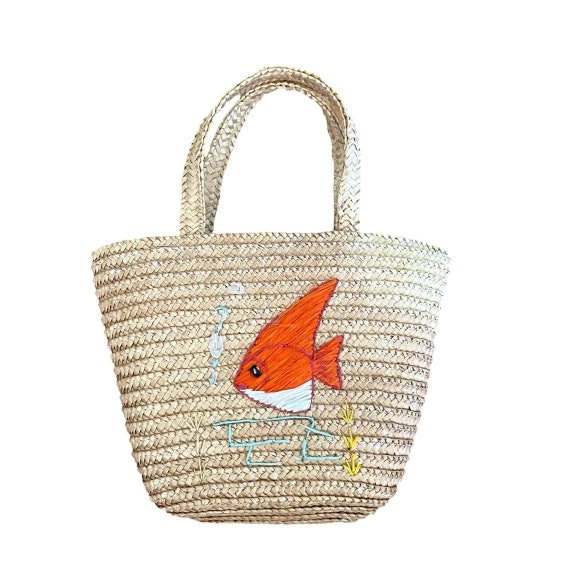 60s Vintage Orange Fish Woven Straw Kids Purse - image 1