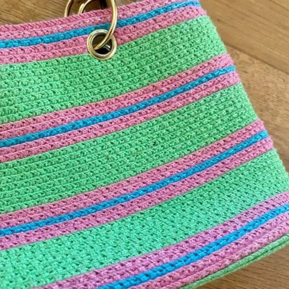 y2k Vintage Woven Straw Purse with Leather Handle… - image 3