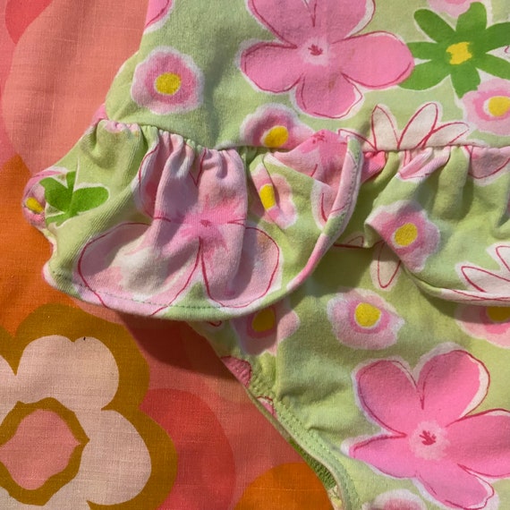 90s Vintage Floral Peplum Swimsuit - Green Pink D… - image 3