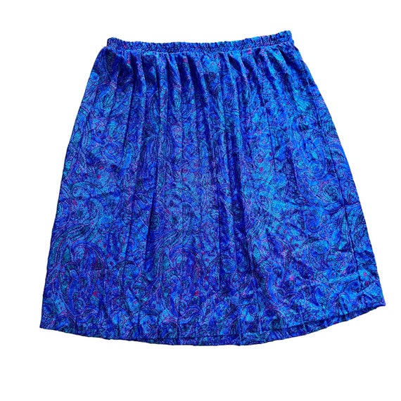 80s Vintage Pleated Elastic Waist Midi Skirt - Bl… - image 1
