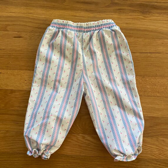 90s Vintage Pastel Striped Floral Ruffle Pants Gi… - image 5