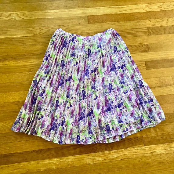 y2k Vintage Floral Print Pleated Elastic Waist Sk… - image 2