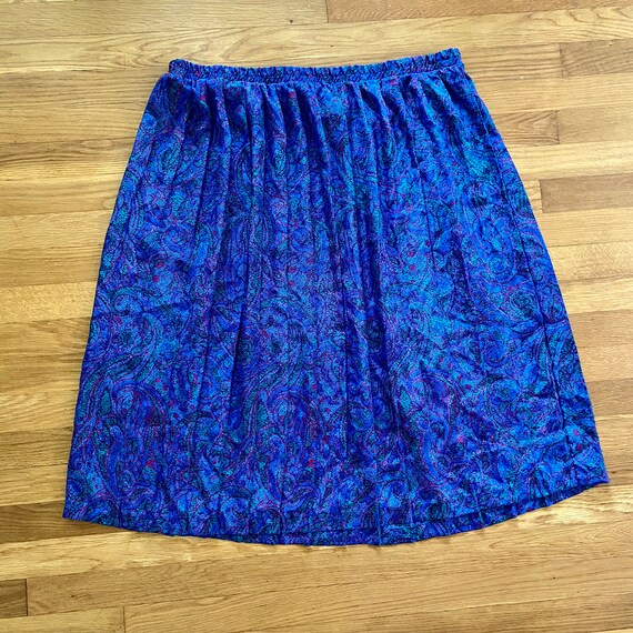 80s Vintage Pleated Elastic Waist Midi Skirt - Bl… - image 2