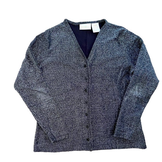 90s Vintage V-Neck Sparkle Cardigan - Black & Sil… - image 1