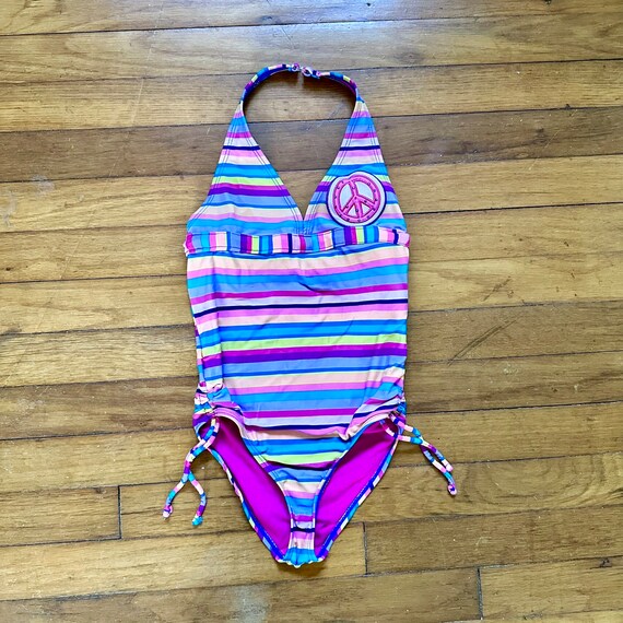 y2k Vintage One Piece Halter Top Swimsuit - Multi… - image 2