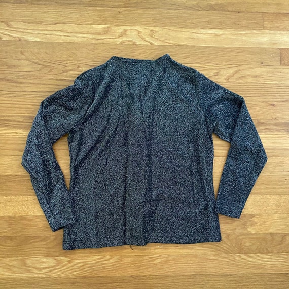 90s Vintage V-Neck Sparkle Cardigan - Black & Sil… - image 7