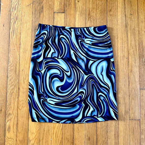 90s y2k Vintage Elastic Waist Mini Skirt - Blue B… - image 2