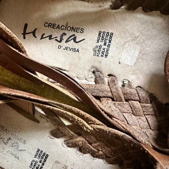 90s Vintage Brown Leather Huarache Sandals - Flor… - image 5