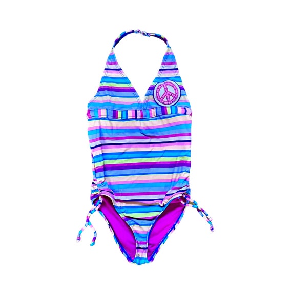 y2k Vintage One Piece Halter Top Swimsuit - Multi… - image 1