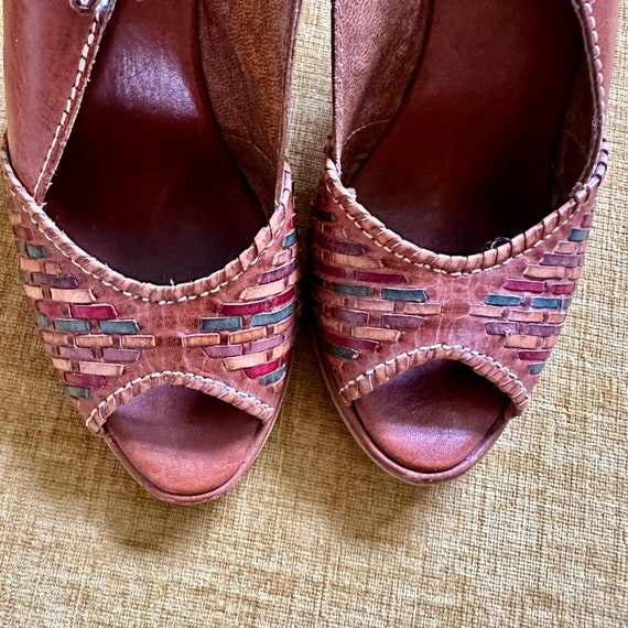 60s 70s Vintage Woven Leather Open Toe Wood Heel … - image 3