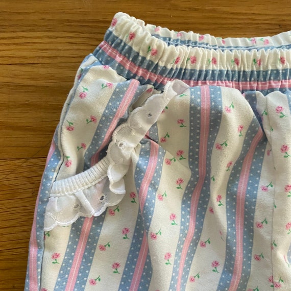 90s Vintage Pastel Striped Floral Ruffle Pants Gi… - image 3