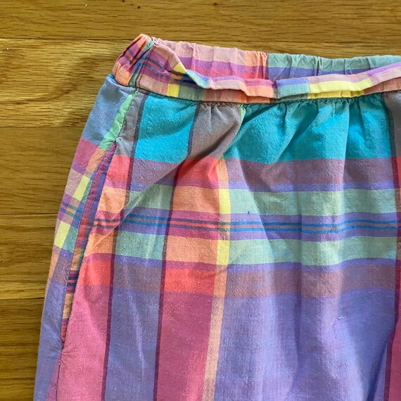 70s Vintage Bright Plaid Midi Skirt with Pockets … - image 3