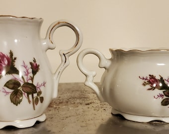 Royal Sealy Japan Rose Pattern Creamer and Sugar Bowl