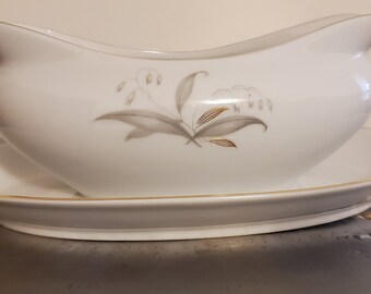 Vintage Kayson's Golden Rhapsody Gravy Boat with Attached Underplate