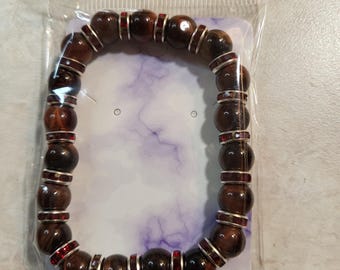 Linda pulseira elástica olho de tigre vermelho