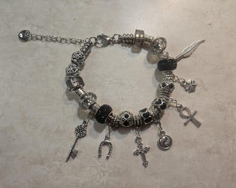 Linda pulseira de berloques europeus rosa e prata