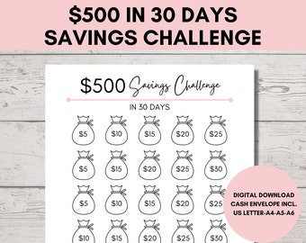 30 Day Challenge Printable to Save 500, No Spend Money Saving Printable, Finance Tracker, DIY Cash Envelope Included, US Letter, A4, A5, A6