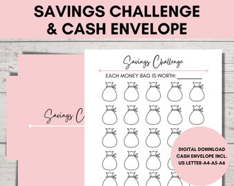 30 Day Challenge Printable To Save Money, No Spend Money Saving Printable, Finance Tracker, DIY Cash Envelope, US Letter, A4, A5, A6