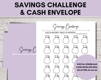 30 Day Challenge Printable To Save Money, No Spend Money Saving Printable, Finance Tracker, DIY Cash Envelope, US Letter, A4, A5, A6