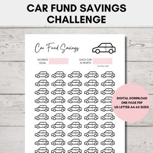 Car Fund Savings Printable, Car Fund Tracker, Money Saving Challenge Printable, Savings Challenge Chart, US Letter, A4, A5