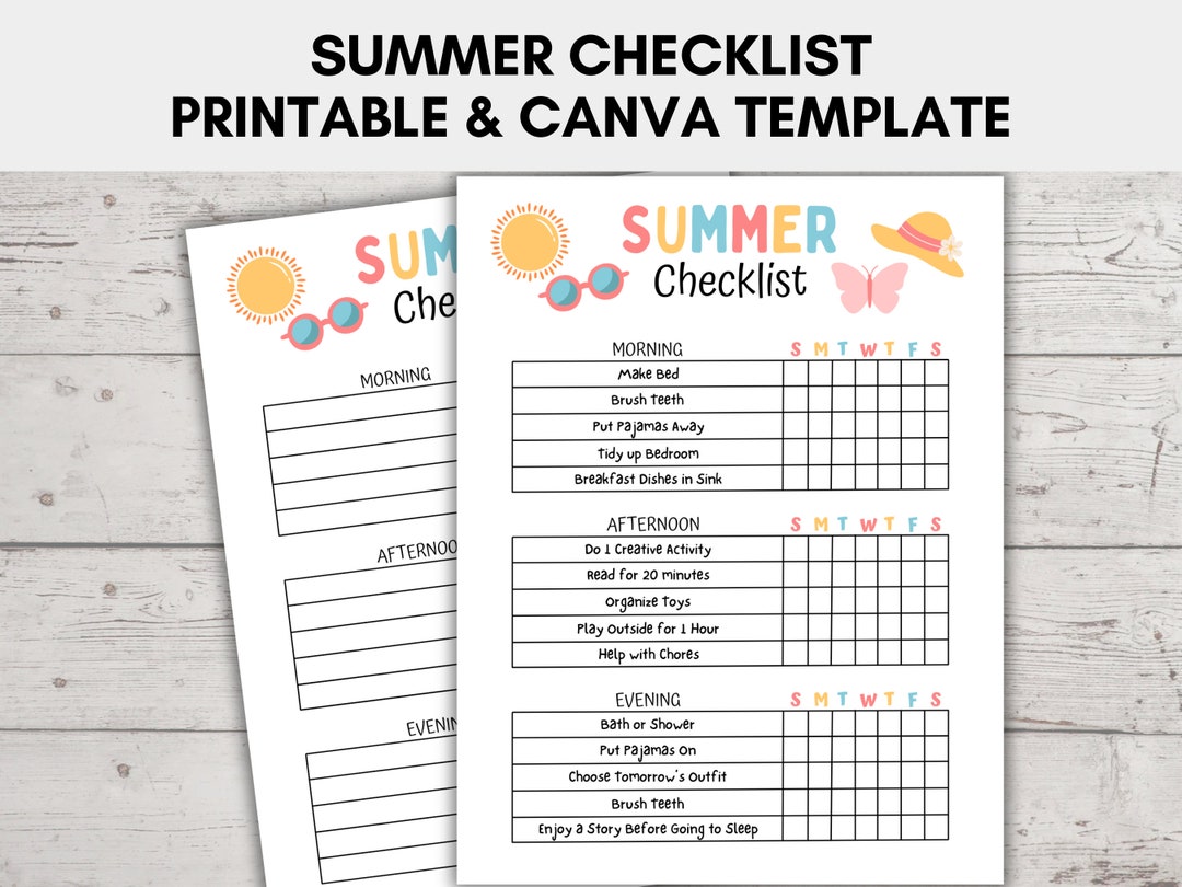 Editable Summer Checklist For Kids Summer Child Checklist Kids Chore Editable summer checklist for kids summer child checklist kids chore