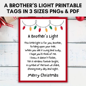 Kaartkaartje van een broer in 3 maten, kerstkaartjes, afdrukbaar kaartgedicht voor broers ornamenten, direct downloaden
