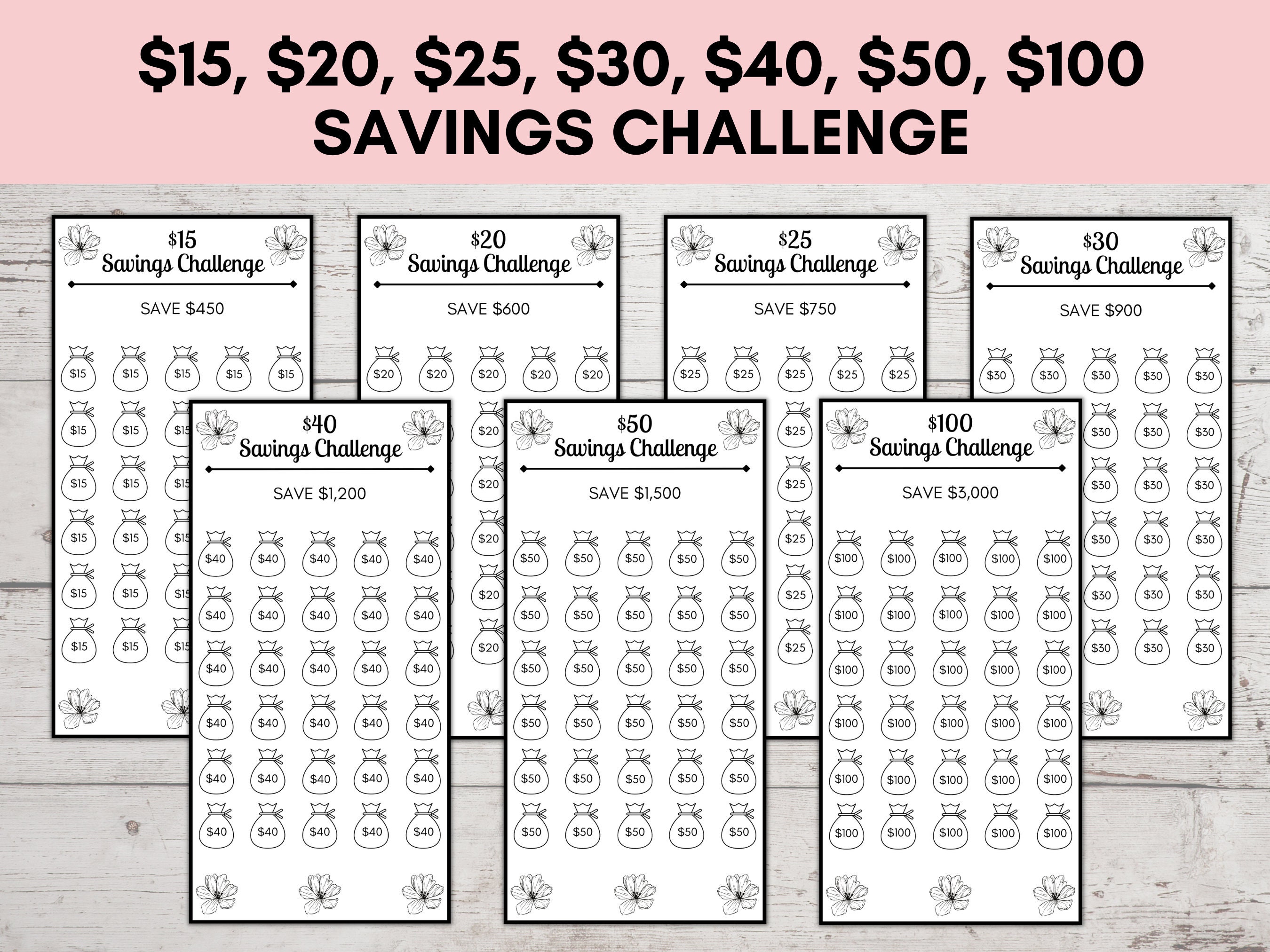 Low Savings Challenge Printable, Savings Challenge Bundle, A6