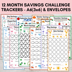 Monthly Savings Challenge, Trackers, Savings Challenge Printable, A6 Mini Savings Challenge 3x6, 12 Months Savings Challenge, Cash Envelopes