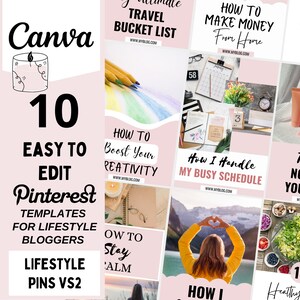 Pinterest Templates Lifestyle, Canva Template, Pinterest Pins, Pinterest Canva Template, Blogger Template, 10 LIFESTYLE Pins VS2