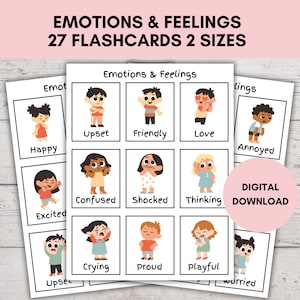 Emotions Flashcards,  Feelings Flash Cards, Flashcard Printable, Montessori Materials, Feelings Poster, Calming Corner, 27 Feelings Chart