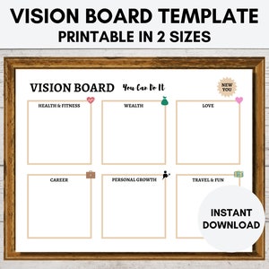 Vision Board Template, Goal Board, Dream Board, Instant Download 300 DPI, Inspirational Board, Manifestation Board (2) Sizes PDF & JPEG