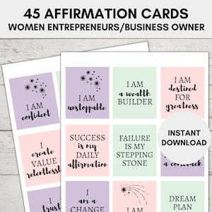 Tarjetas de afirmación para mujeres, Tarjetas de afirmación para emprendedores, Tarjetas de afirmación diarias positivas inspiradoras imprimibles, DESCARGA INSTANTÁNEA