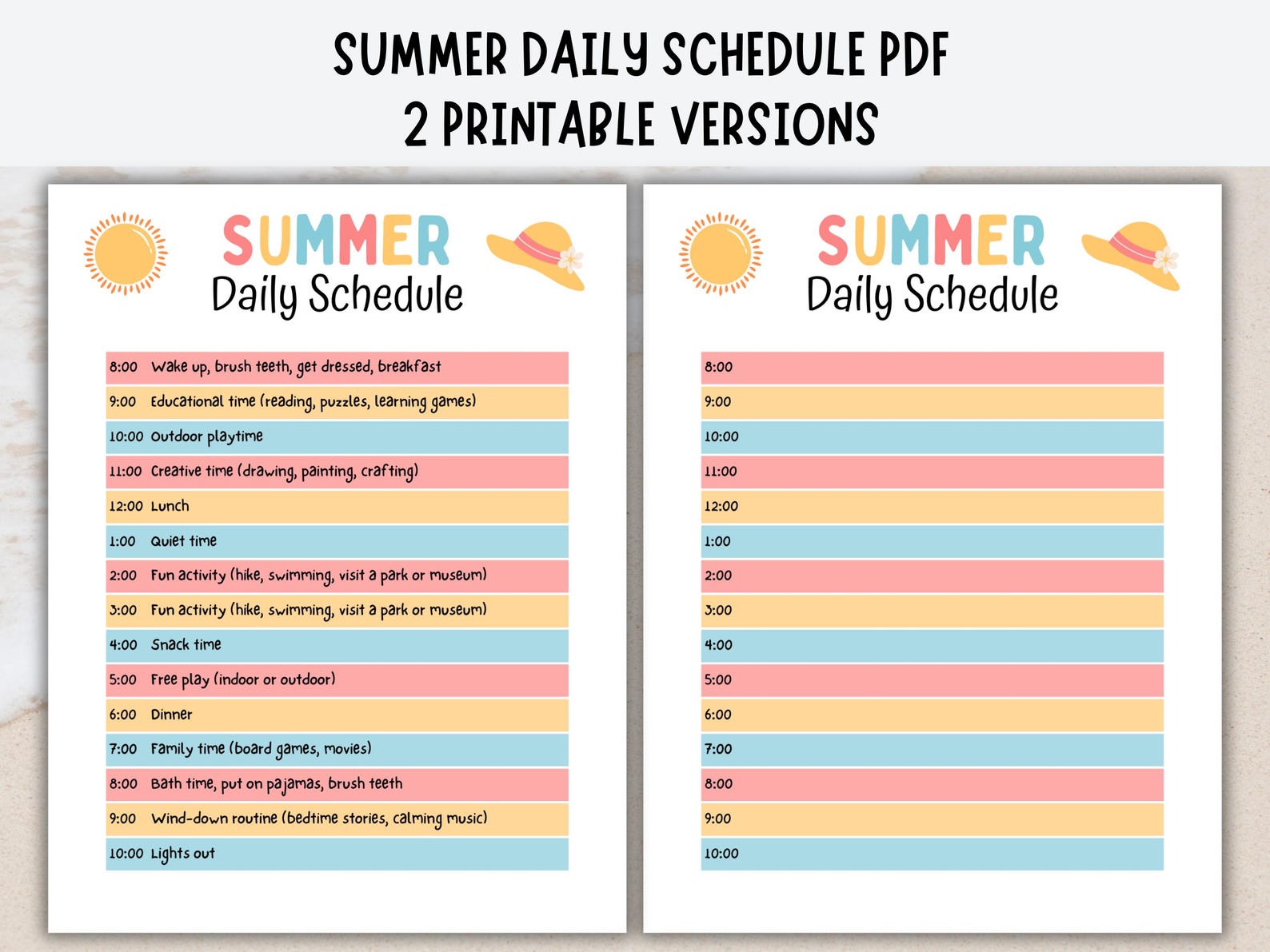Summer Daily Schedule for Kids, Summer Schedule Printable Editable ...