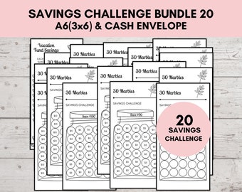 A6 Savings Challenge Printable, Savings Challenge Bundle, A6 Sized Mini Savings Challenge Trackers, Printable Savings Challenge, Set Of 20