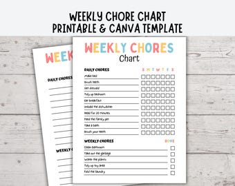 Chore Chart druckbare, bearbeitbare Chore Chart, Chore Chart für Kinder druckbare, Checklist Kids bearbeitbare, druckbare & bearbeitbare Canva-Vorlage