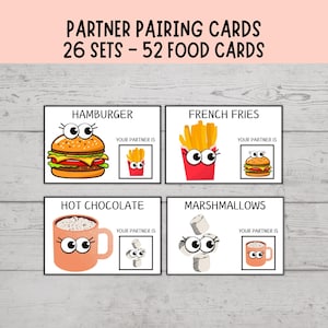 Partner Pairing Cards, Classroom Management, Pairing Cards, Peanut Butter and Jelly Partner Pairing, FUN FOODS
